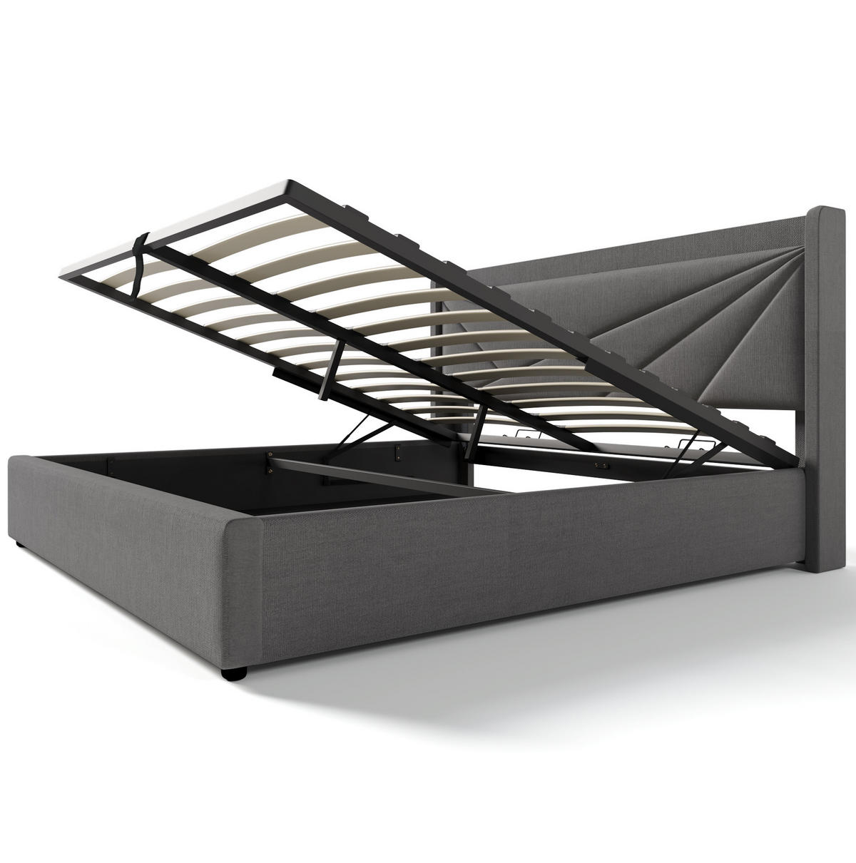 POLSTERBETT 140/200 cm mit Bettkasten, USB-C und gepolstertem Kopfteil - Grau, Textil (140/200cm) - BEAOK