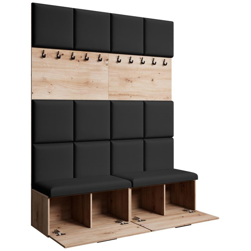 GARDEROBE Margaret I+I 162/203/43 mit gepolsterten Paneelen und Schuhschrank - Schwarz/Eiche Artisan, Holzwerkstoff/Kunststoff (162/203/43cm) - Beautysofa