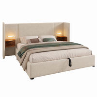 BETT mit Stauraum 160x200 cm Leinen Beige mit USB und Leselampe - Beige, Metall (160/200cm) - Meubliv