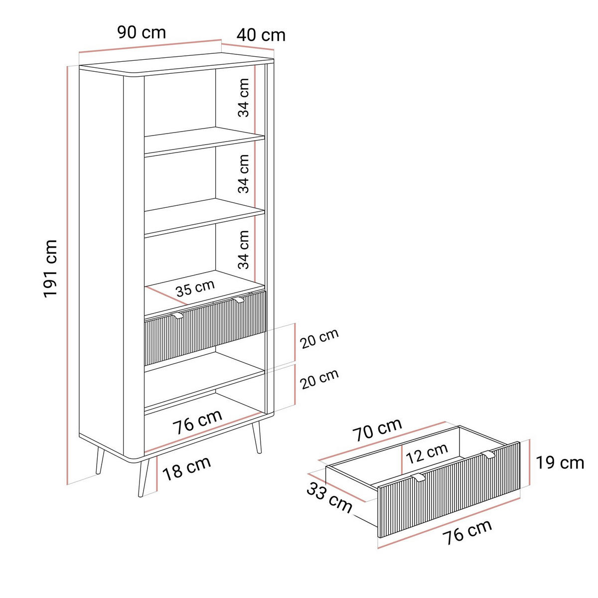 VITRINE AUTUMN 2D2W1S mit Schublade, Kaschmir / Nussbaum - Beige/Braun, Holzwerkstoff (90/191/40cm) - Lookway