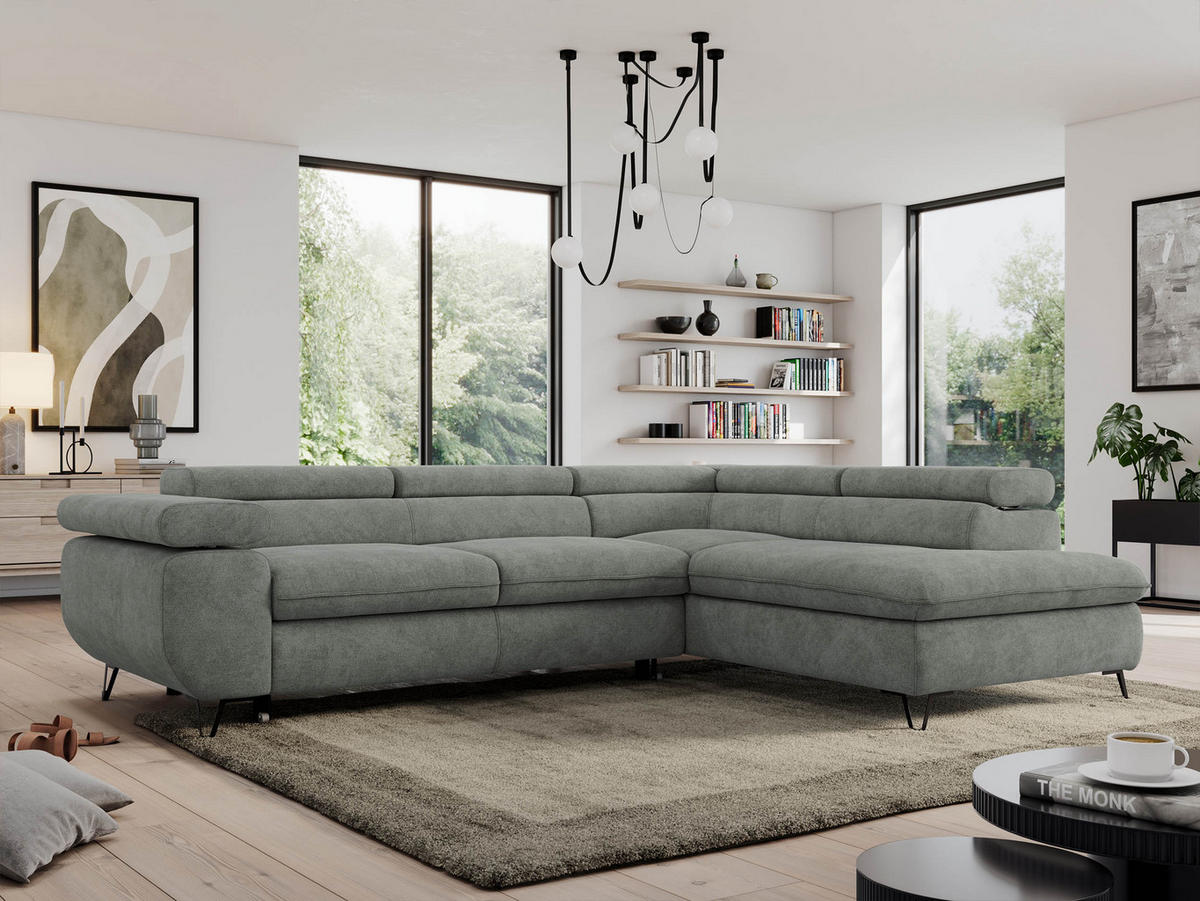 ECKSOFA PEDRO L Grau Struktur - Rechts Seite - Schwarz/Grau, Textil/Metall (273/208cm) - MKS