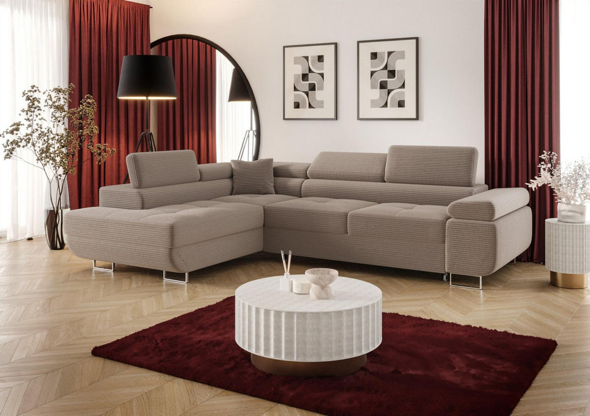 ECKSOFA Monaro Mit Schlaffunktion - Beige, Holzwerkstoff/Textil (275/202cm) - Fun Möbel