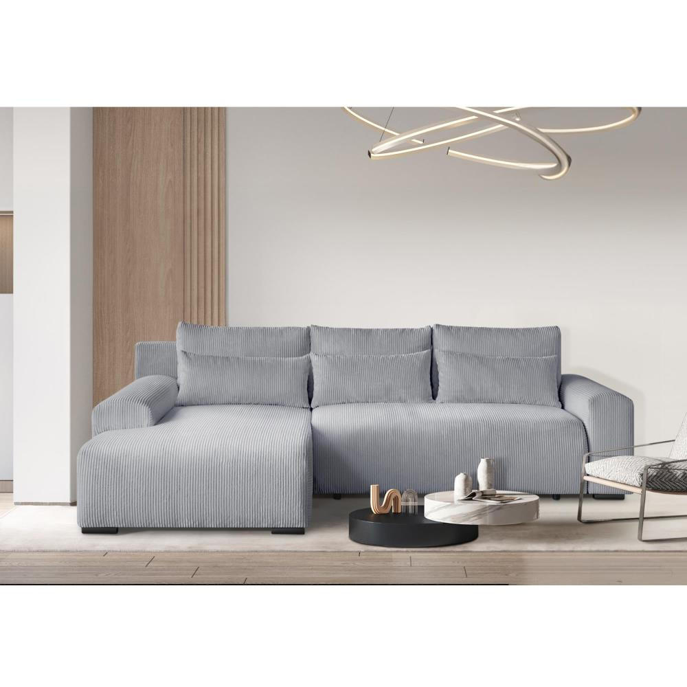 ECKSCHLAFSOFA Benny hellgrau links - Hellgrau/Schwarz, Kunststoff/Textil (271/185cm) - Beautysofa