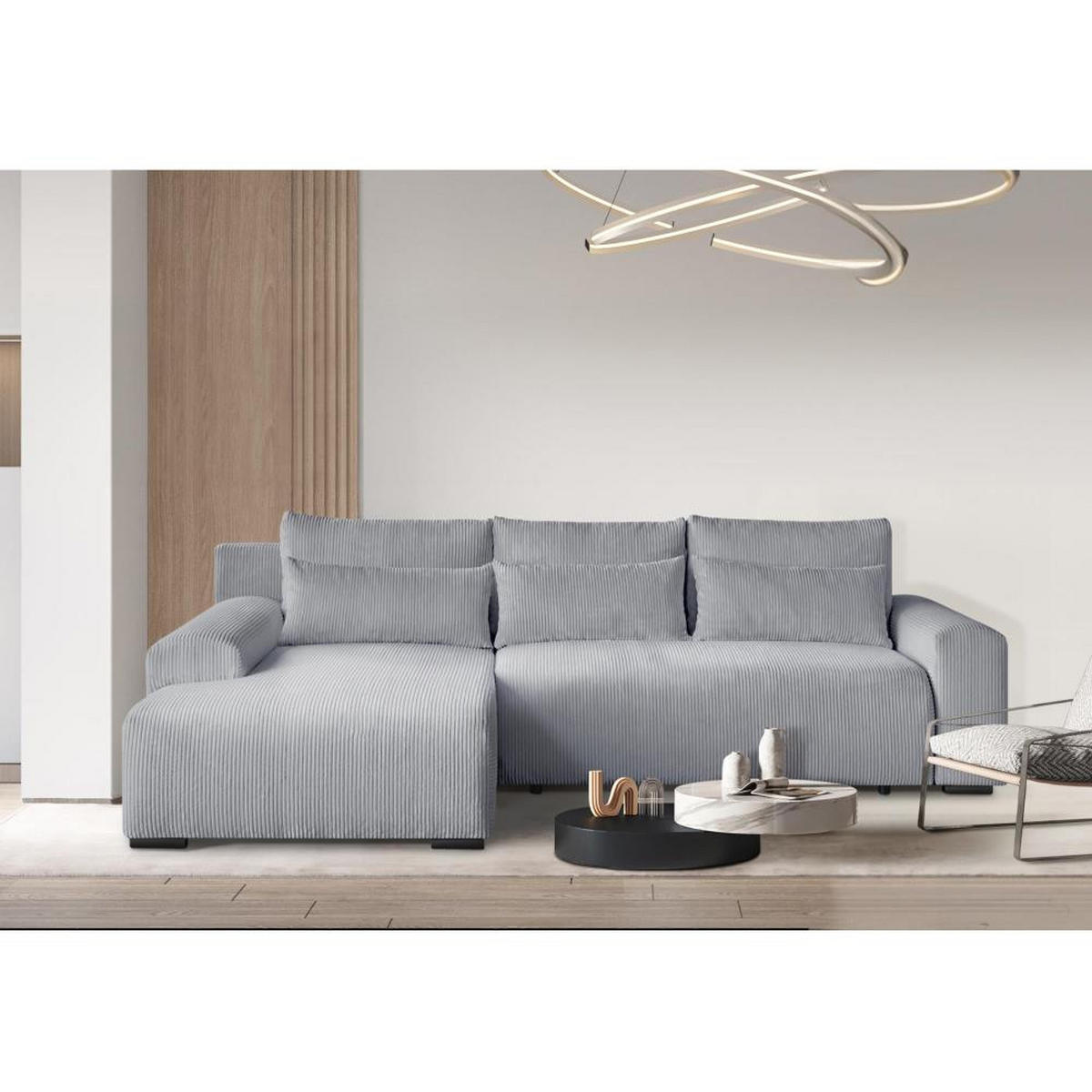 ECKSCHLAFSOFA Benny hellgrau links - Hellgrau/Schwarz, Kunststoff/Textil (271/185cm) - Beautysofa
