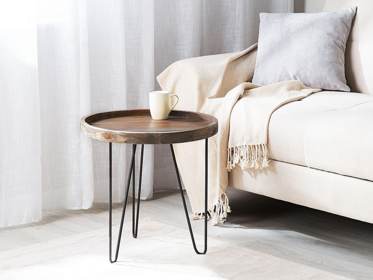 BEISTELLTISCH Holz dunkelbraun 50 cm Bondiss - Dunkelbraun/Schwarz, Holz (50/50/50cm) - Beliani