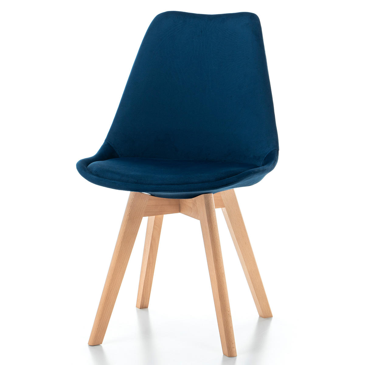 STUHL Dublin modern marineblau, Holzbeinen - Veloursstoff und Polsterschaum - Dunkelblau/Naturfarben, Holz/Textil (50/83/54cm) - NEW HOME