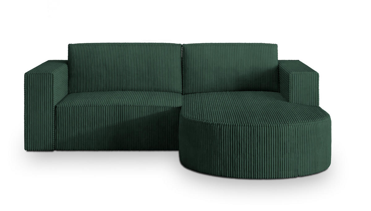 ECKSOFA SORELA P R-S Grün Kordstoff mit Schlaffunktion - Grün, Holz (263/174cm) - MASSENO