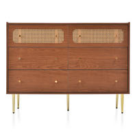 SIDEBOARD mit 6 Schubladen und Rattan-Elementen - Braun, Holzwerkstoff/Metall (120/90/40cm) - Urban Meuble