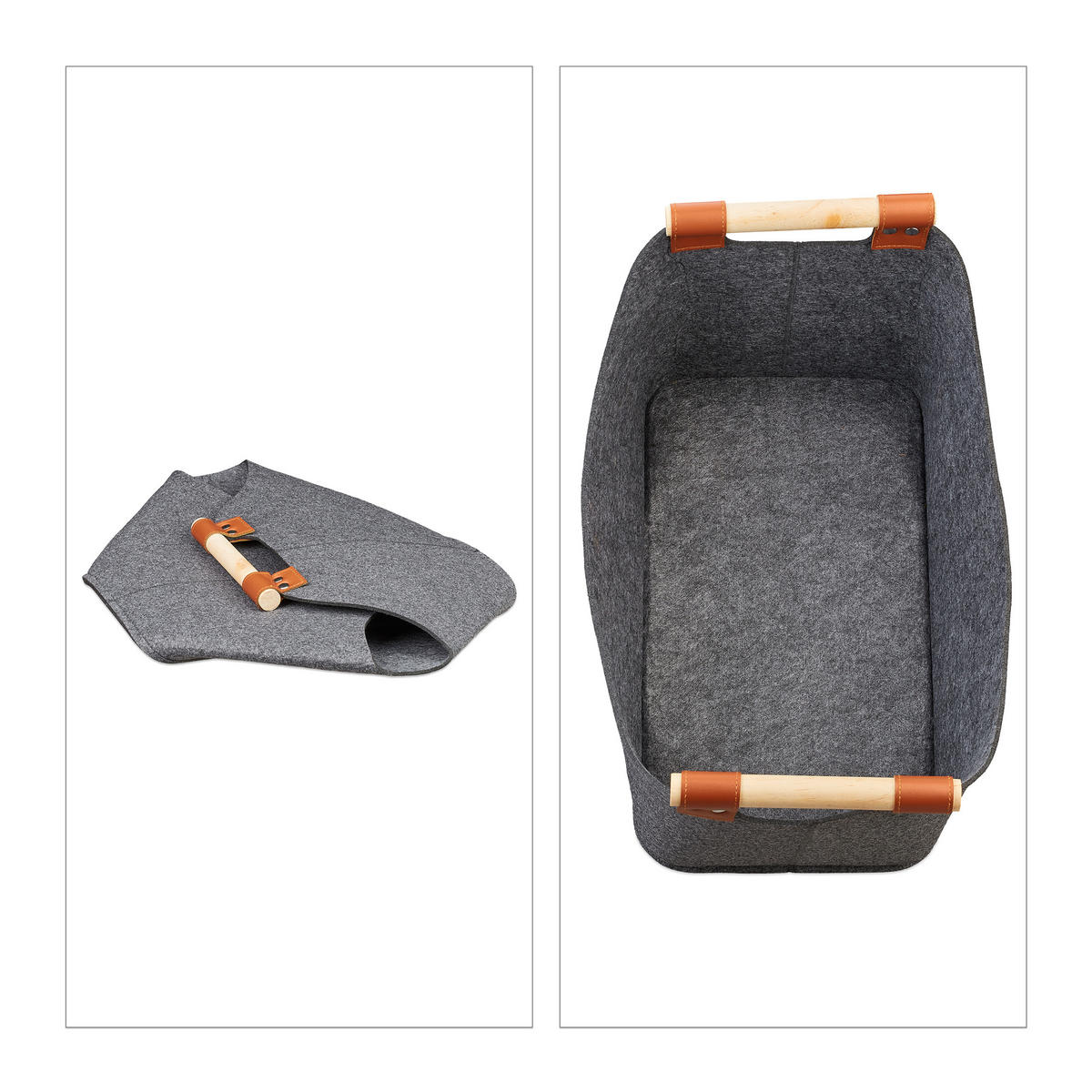 PLSTENÁ taška - antracitová, drevo/textil (40/27/22cm) - Relaxdays