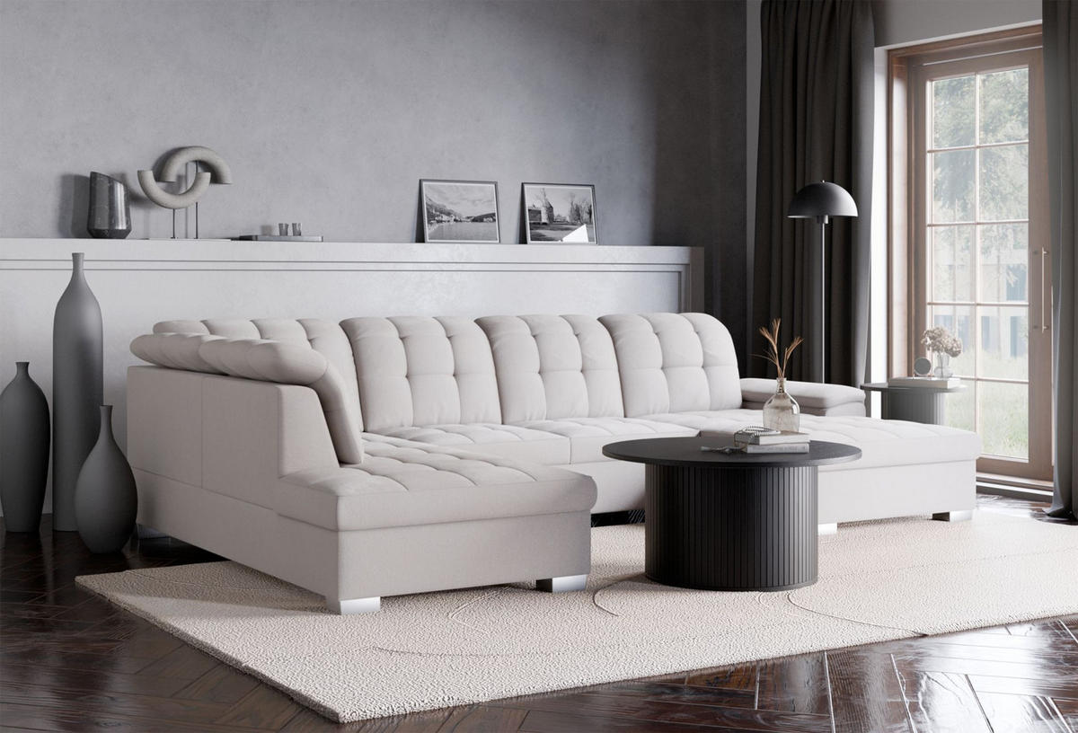 WOHNLANDSCHAFT Jamaal Creme rechtsseitig - Creme/Schwarz, Textil (330/106/212cm) - Selsey
