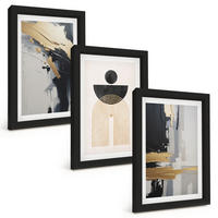 BILDER SET 3er Set - 20x30 cm Schwarzer Rahmen - Abstrakte Geometrie Eleganz - Schwarz, Kunststoff (20/30cm) - TULUP