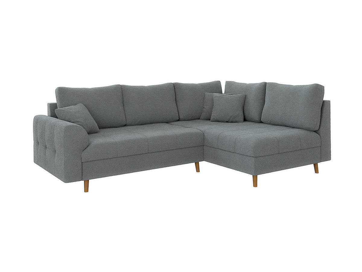 ECKSOFA Henrik Grau Boucle - Ottomane rechts - Braun/Grau, Holz/Textil (231/161cm) - S-Style Möbel