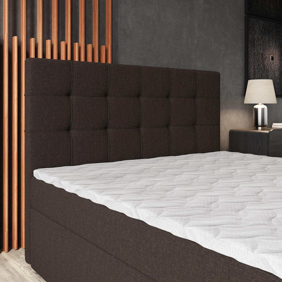 BOXBETT PALMA 160x200 cm mit Matratze und Topper - Braun - Braun, Holz (160/200cm) - MASSENO