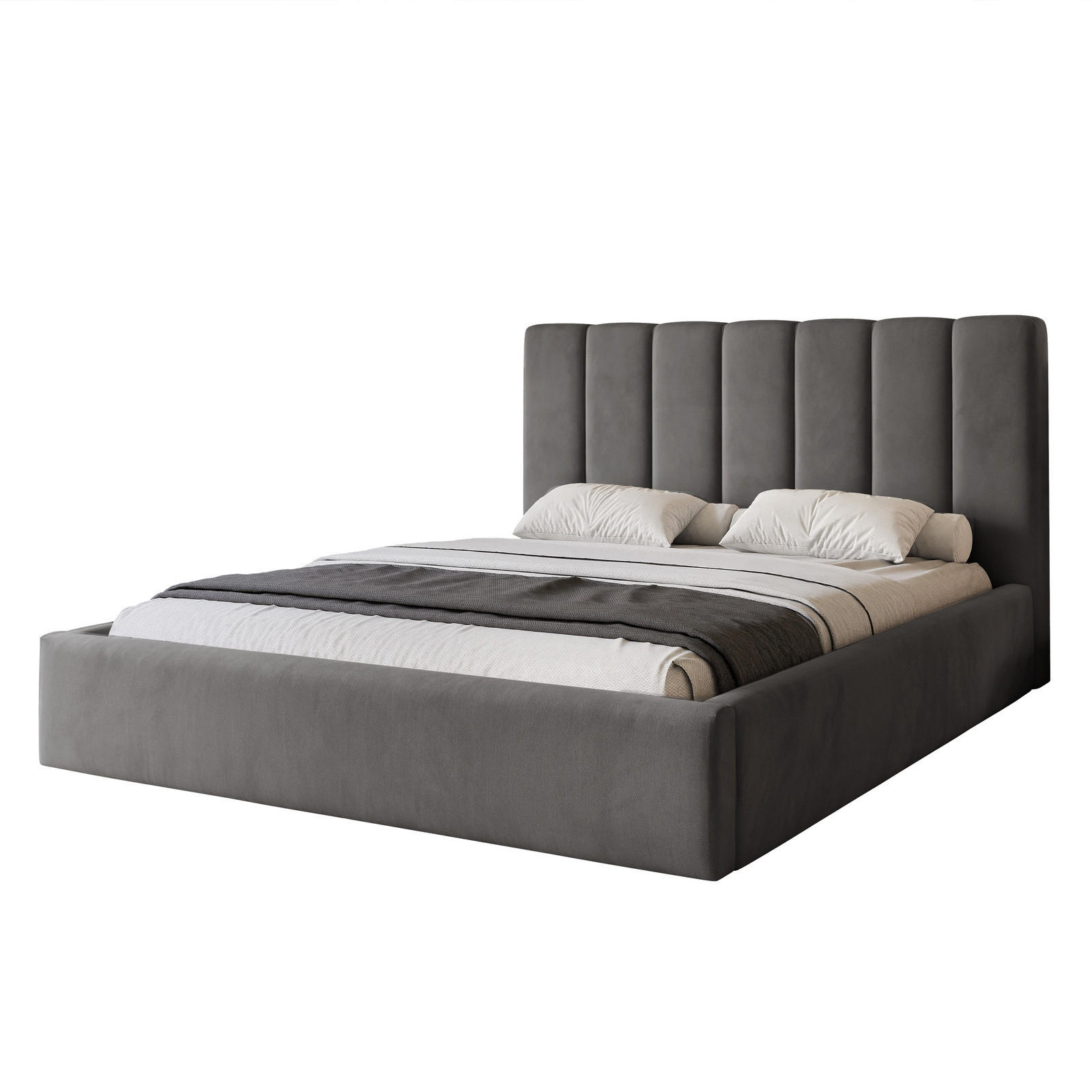 POLSTERBETT CIERO 180x200 cm Graphit Samt (Stoff Magic Velvet) - mit Bettkasten und Lattenrost - Dunkelgrau, Holzwerkstoff/Textil (180/200cm) - Ravio