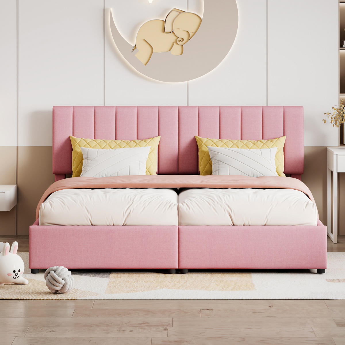 POLSTERBETT aus Leinenstoff 180x200 cm Rosa mit hydraulischem Bettkasten - Pink, Textil (180/200cm) - IVMEU