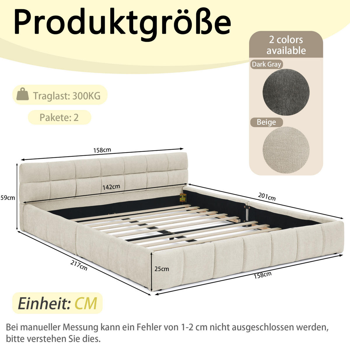 POLSTERBETT 140/200 cm mit quadratischer Steppung und stabilem Holz-Metall-Rahmen, Beige - Beige, Kunststoff (140/200cm) - Redom