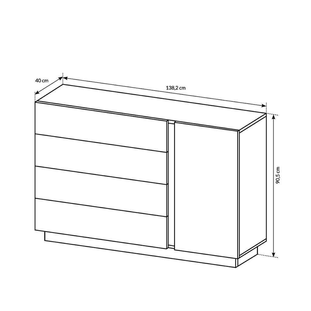 Thumbnail - Komodee Sideboard, Weiß, Glas, Holzwerkstoff, 1 Fächer, 4 Schubladen, 138x91x40 cm, Wohnzimmer, Kommoden & Sideboards, S...