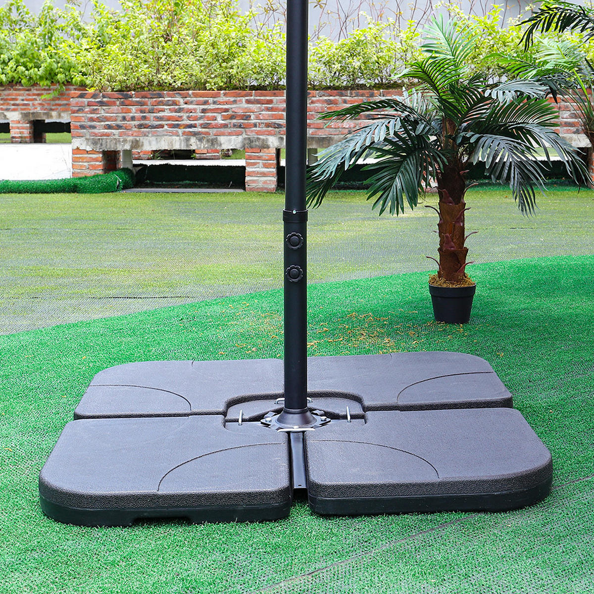 SONNENSCHIRMFUSS 4er-Set aus HDPE in Schwarz quadratisch mit Wasser oder Sand befüllbar wetterfest und standfest 150 × 50 × 7,5 cm je 8,8 kg - Schwarz, Kunststoff (50/50cm) - Livingandhome