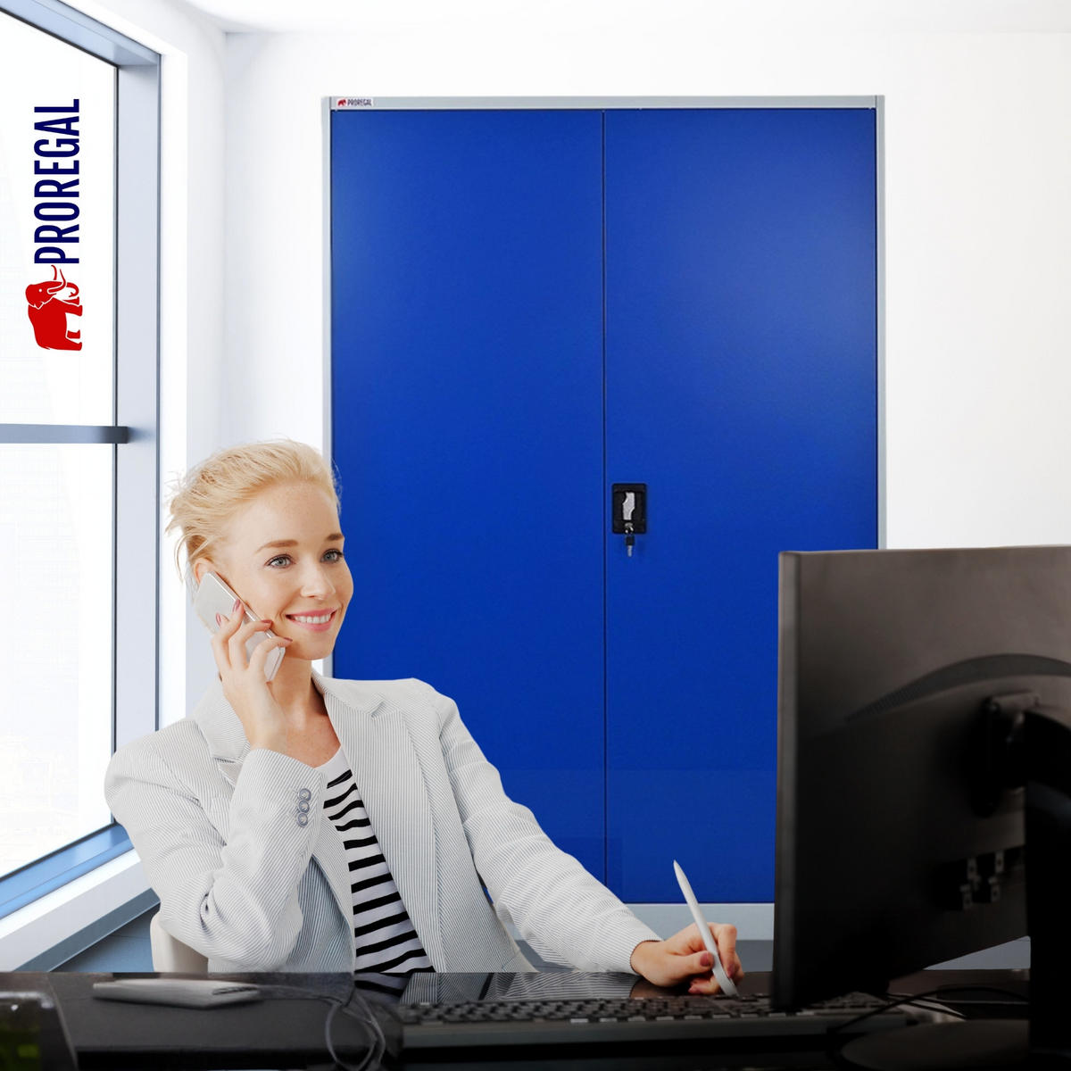 FLÜGELTÜRENSCHRANK Elephant 2er Set Stahl komplett montiert 180x120x40cm Blau/Lichtgrau - Blau/Schwarz, Metall (240/180/40cm) - PROREGAL