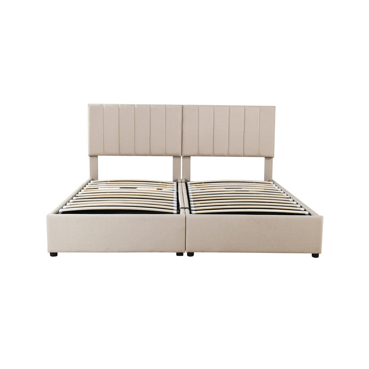 BETT mit hydraulischem Stauraum 180x200 cm Beige umbaubar zu 2x 90 cm - Beige, Metall (180/200cm) - Meubliv