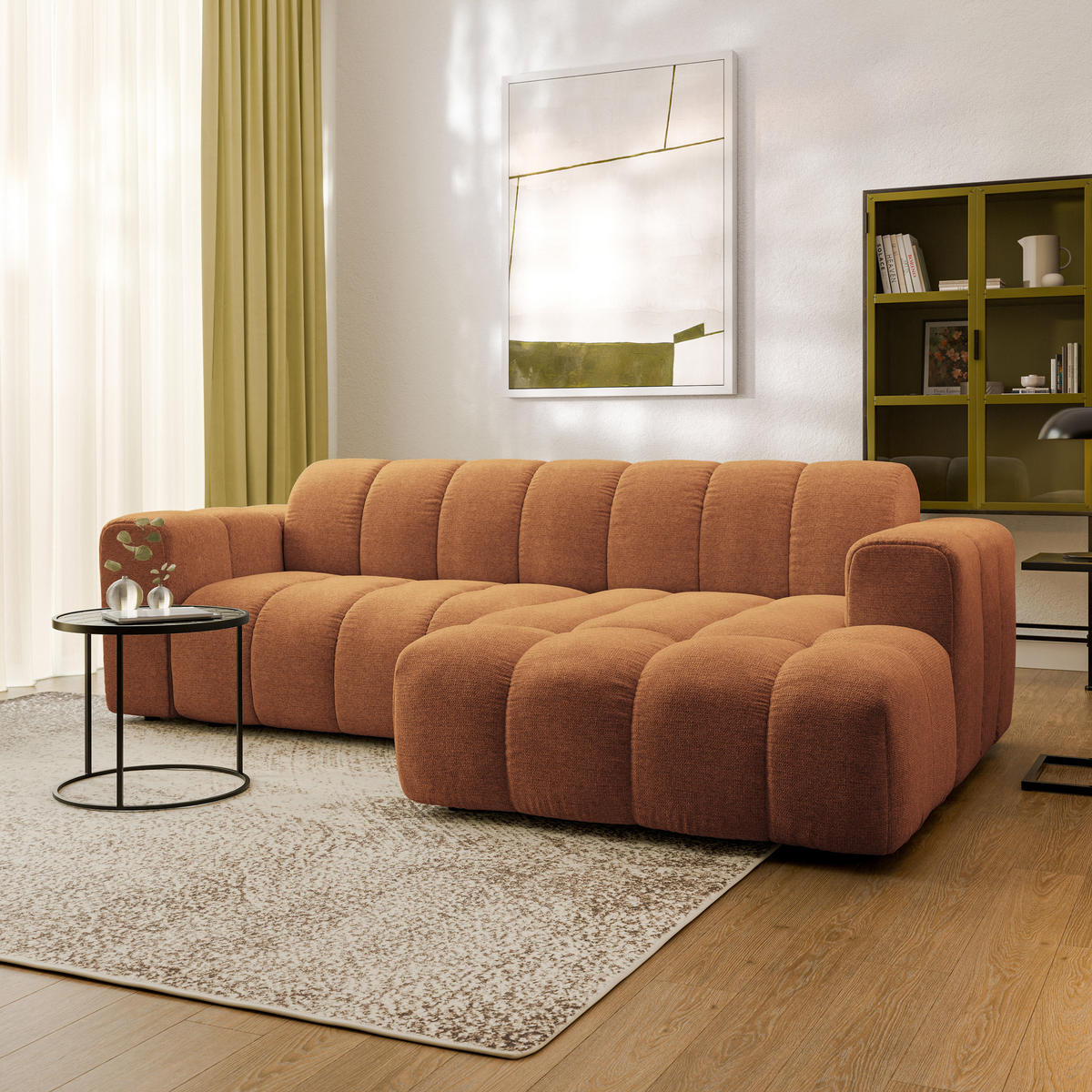 ECKSOFA TISI Orange Strukturstoff - Orange, Holz (274/165cm) - MASSENO