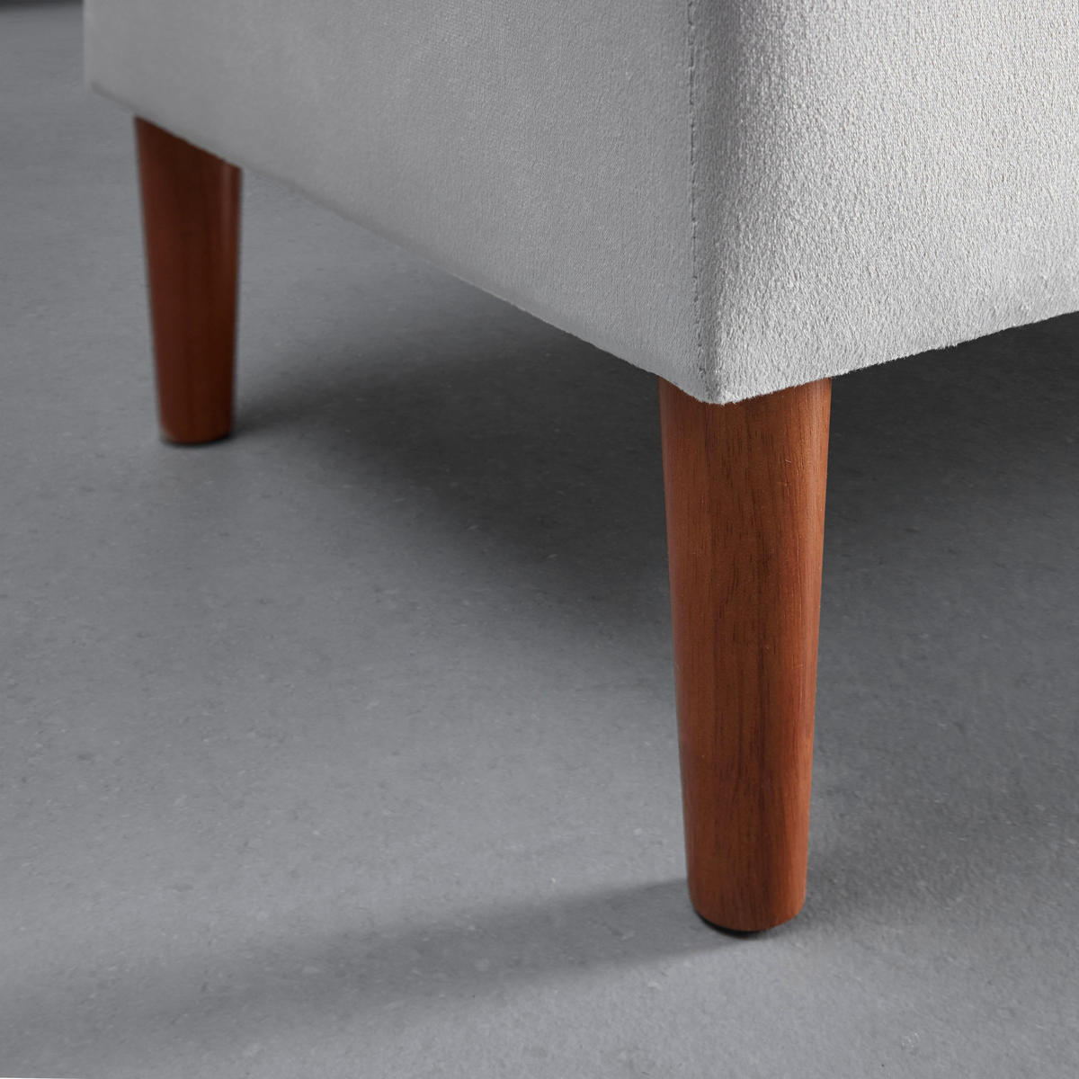 HOCKERBANK Jessy Hellgrau Samt Gepolstert mit Stauraum - Hellgrau, Holz (150/50/55cm) - Bessagi Home