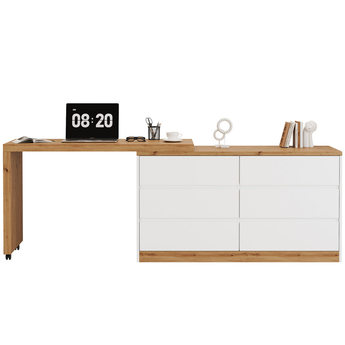 SCHREIBTISCH Klappbar Drehbar Rollen Weiß Eiche Modern - Multicolor, Holzwerkstoff (50/120/78cm) - FLIEKS