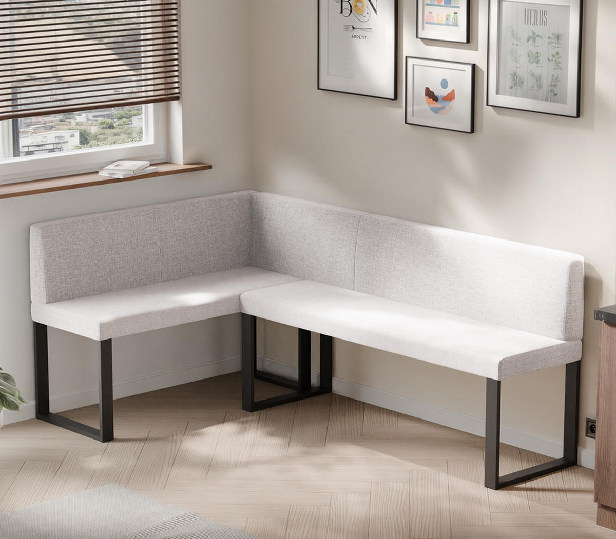 ECKBANK links SANA U Webstoff glatt, 142/196 cm Beige - Beige, Textil/Metall (142/196cm) - Idohome