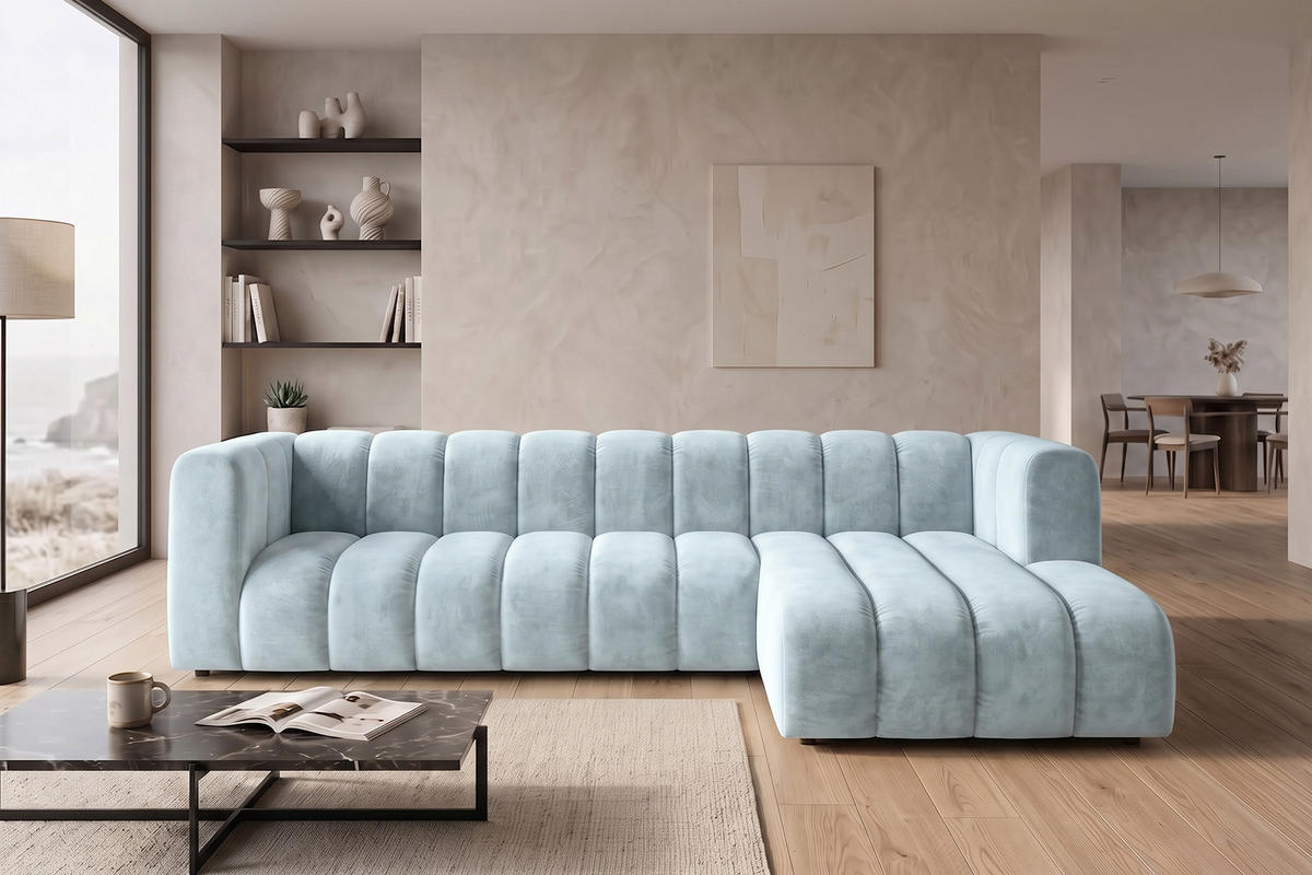 ECKSOFA Modulares In L-Form, Velvet-Stoff Riviera, Babyblau, Rechts, GRAND 318 cm - Hellblau, Holz (318/179cm) - Kaiser Möbel
