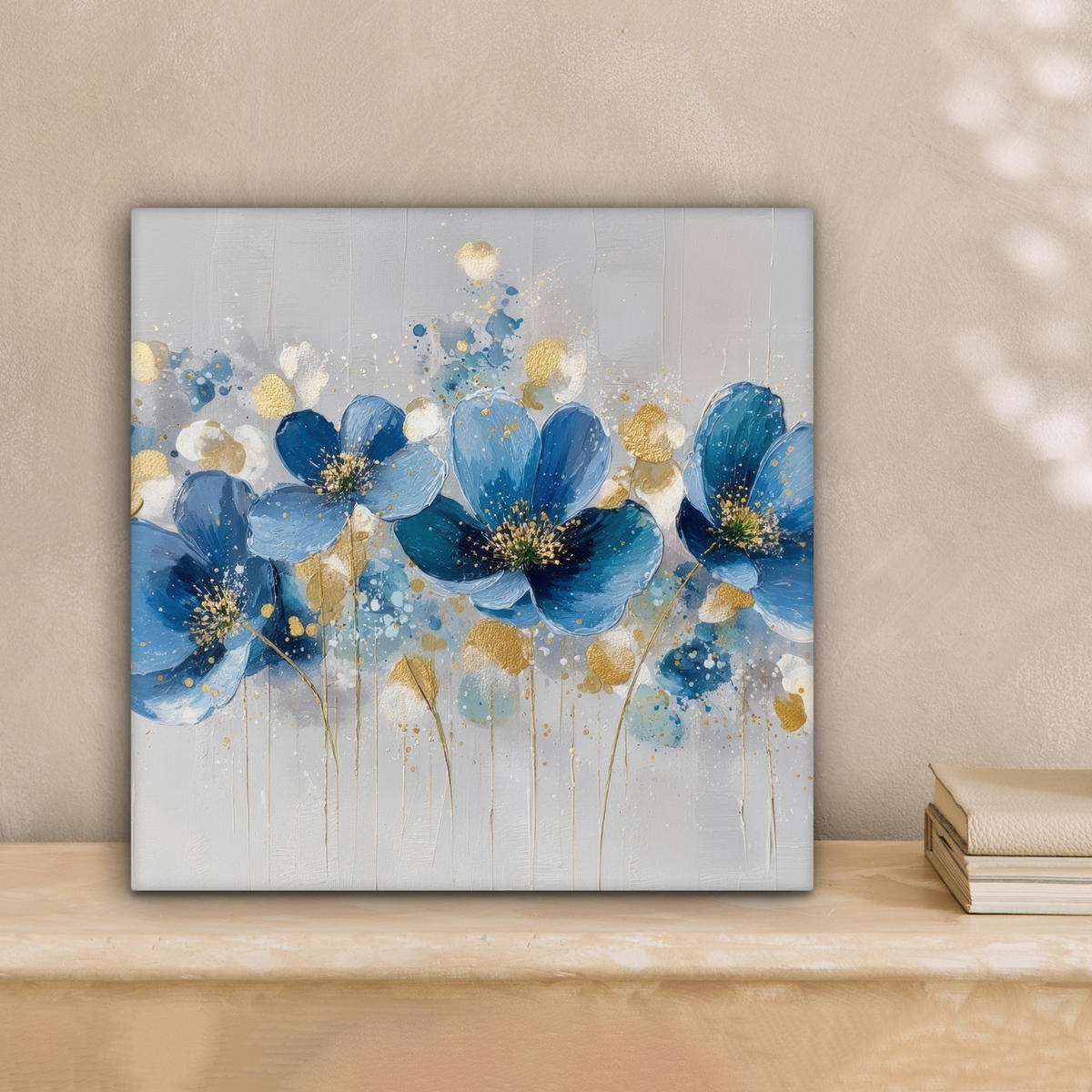 LEINWANDBILD Blumen - Blau - Abstrakt Deko Wohnzimmer 20x20 cm - Hellgrau, Textil (20/20cm) - MuchoWow