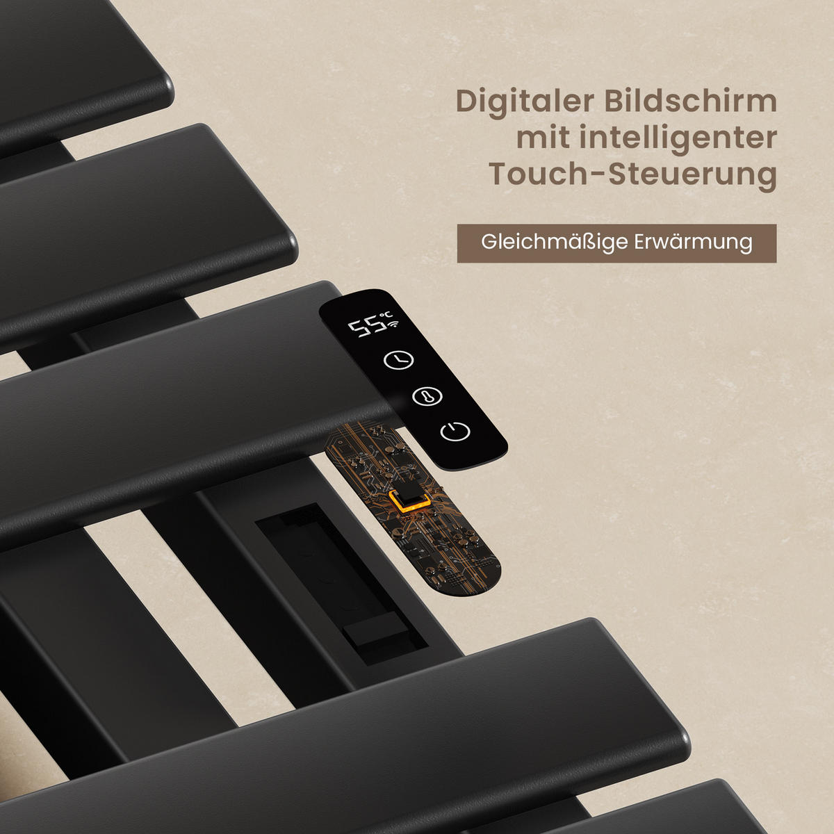 HEIZKÖRPER Elektrisch WLAN Thermostat Schwarz Rechtsanschluss 100/50 cm - Schwarz, Metall (50/100/11cm) - EMKE