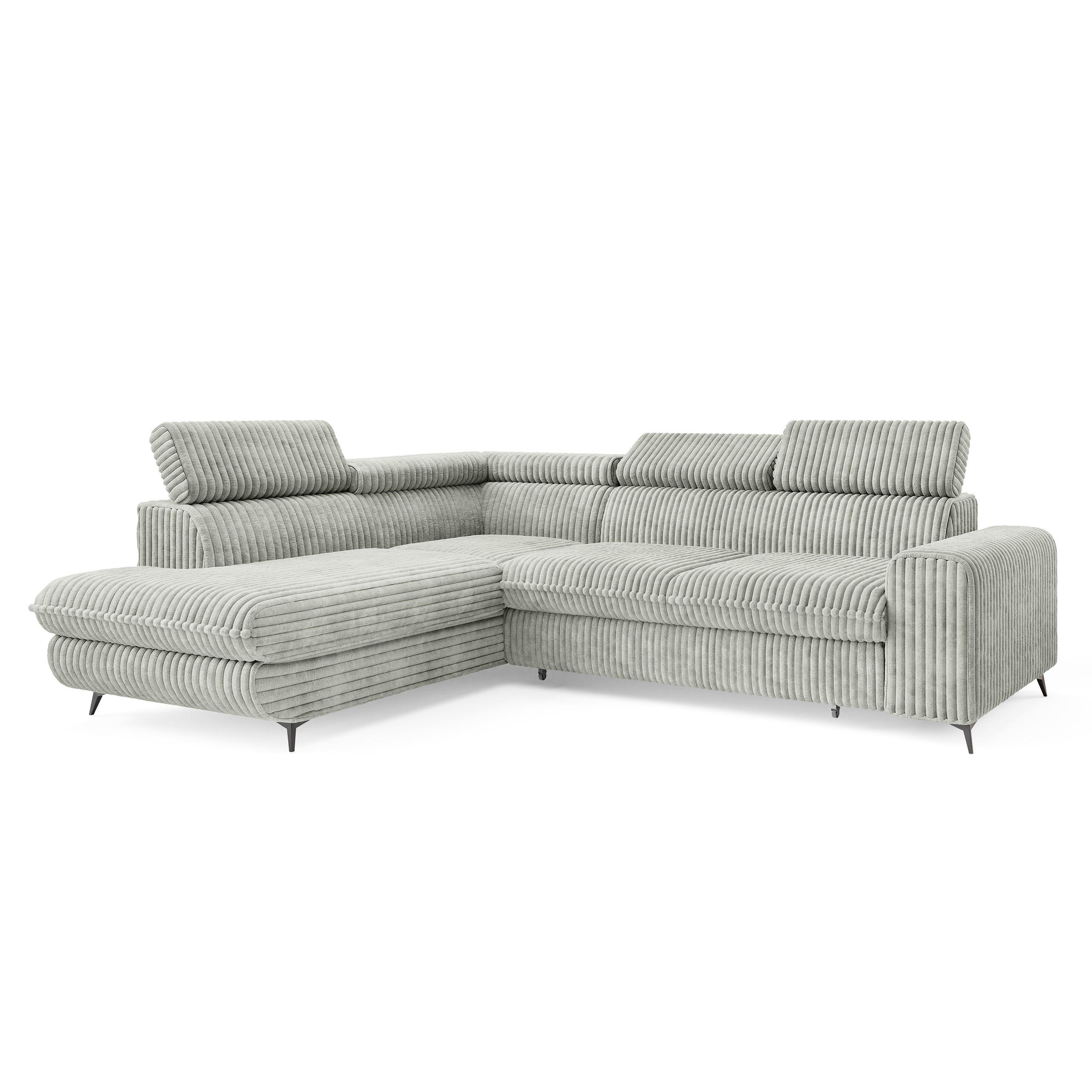 ECKSOFA VELISS Hellgrau Kordstoff mit Schlaffunktion - Hellgrau, Holz (255/193cm) - MASSENO