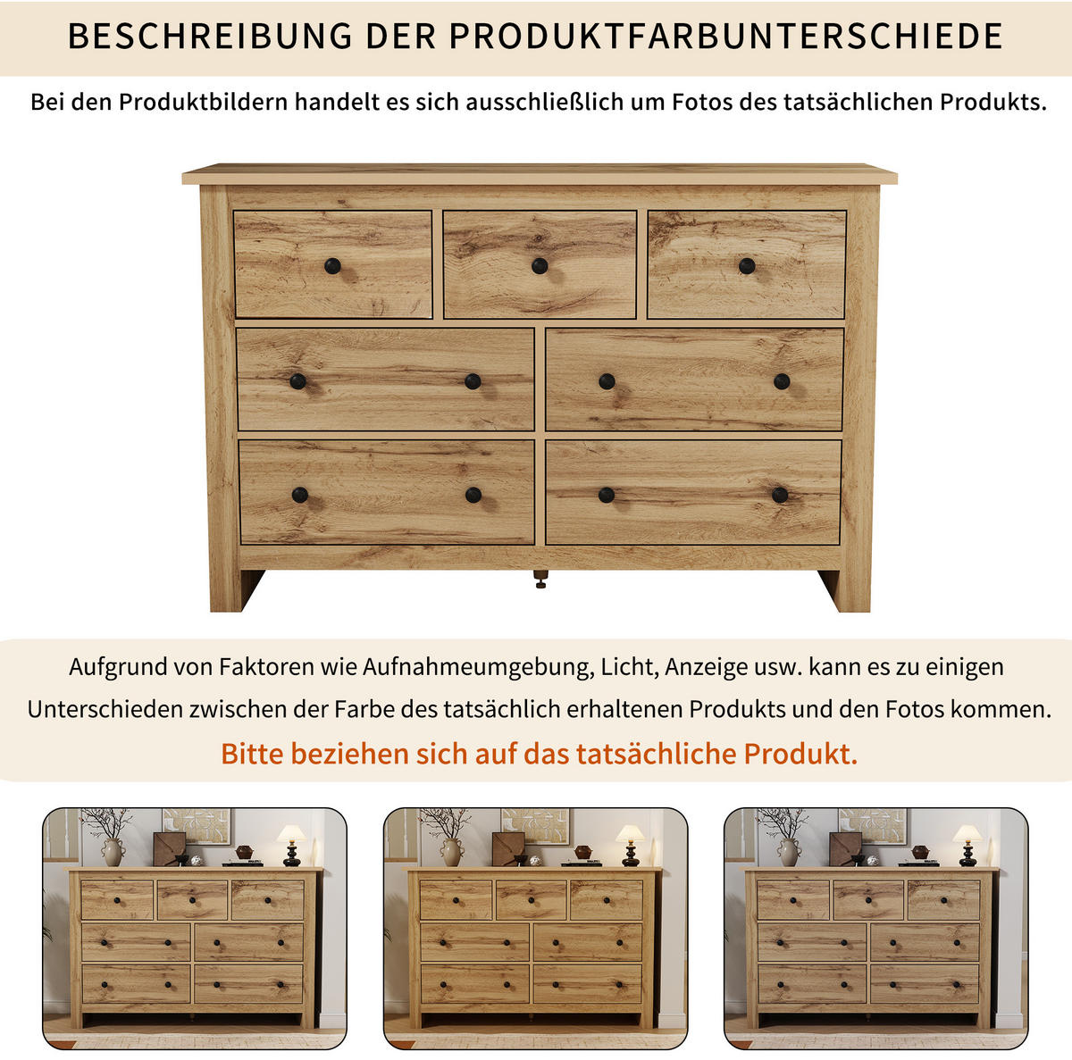 SIDEBOARD 152/40/89 cm Holzfarbe aus Spanplatte mit 7 Schubladen - Naturfarben, Holzwerkstoff (152/89/40cm) - OKWISH