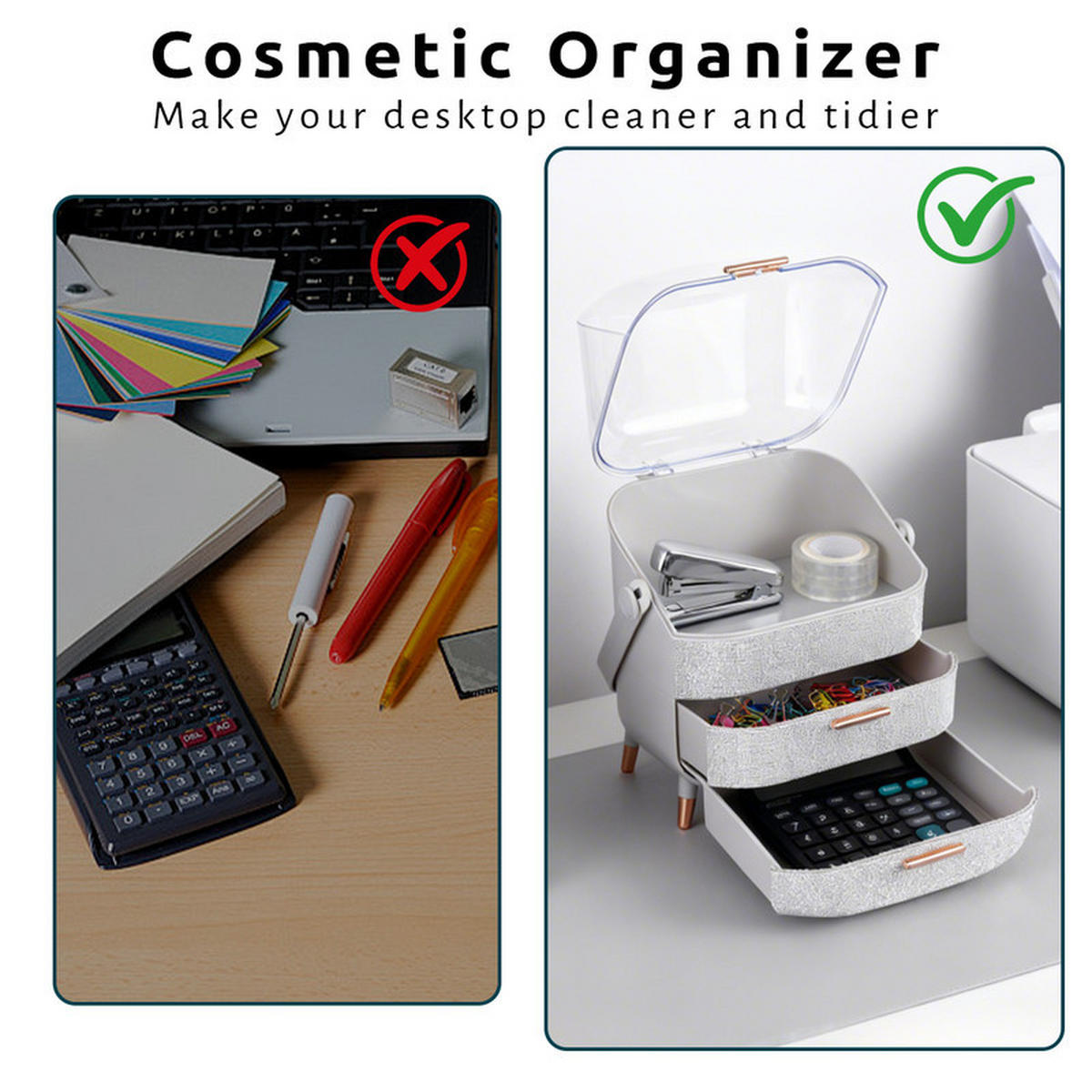 KOSMETIKORGANIZER Carsten Ⅲ 26/16/38 cm - Silberfarben, Kunststoff (16/38/26cm) - Nettlife