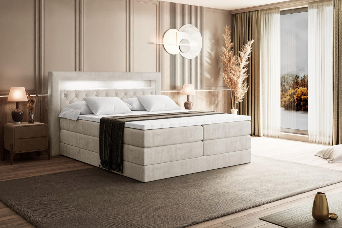 BOXSPRINGBETT NOEL GOLD KING - 180x200 - H3/H4 - Ecru - Ecru, Holzwerkstoff (180/200cm) - ALTDECOR