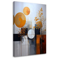 WANDBILD, Geometrische Abstraktion mit Kreisen und Blättern in Orange - Orange, Textil (30/45cm) - Feeby