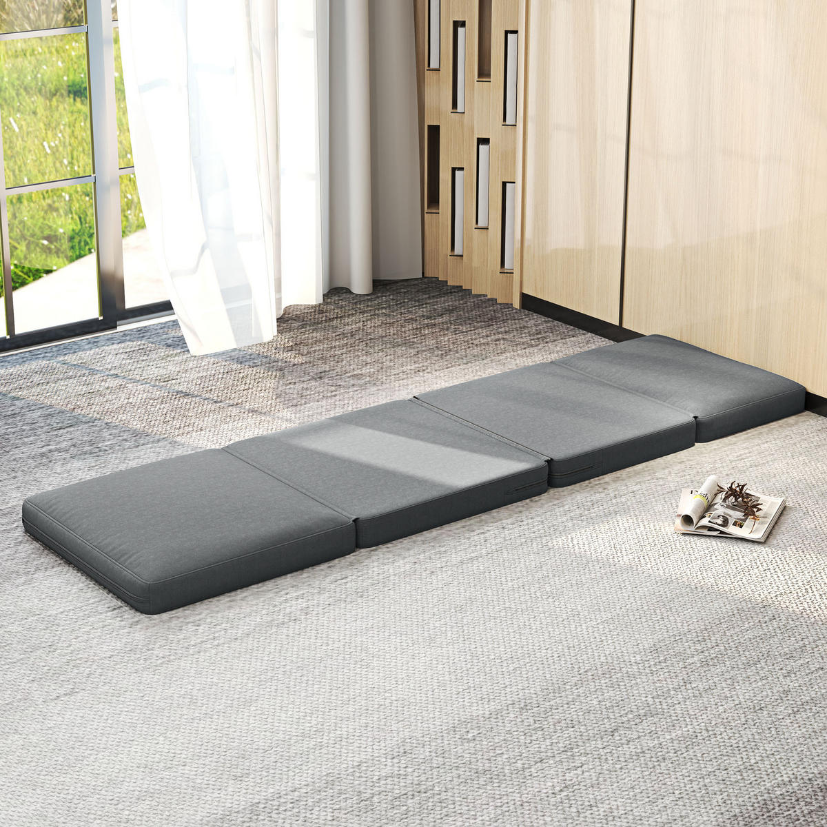 BODENSOFA 3-in-1, bis 240 kg belastbar, Dunkelgrau - Dunkelgrau, Kunststoff (268/18/75cm) - HOMCOM