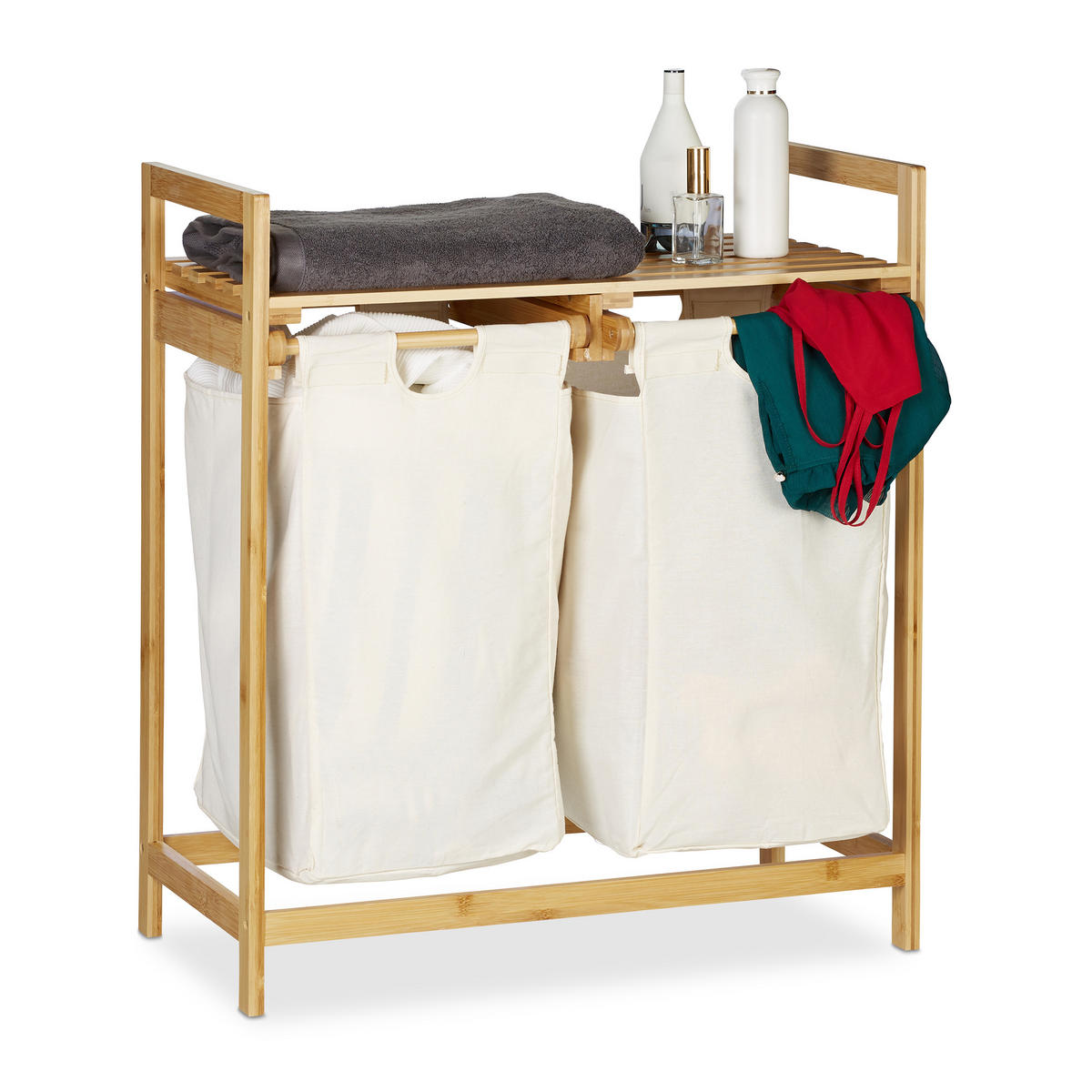 WÄSCHEKORB - Multicolor, Holz/Textil (63.5/73/33cm) - Relaxdays