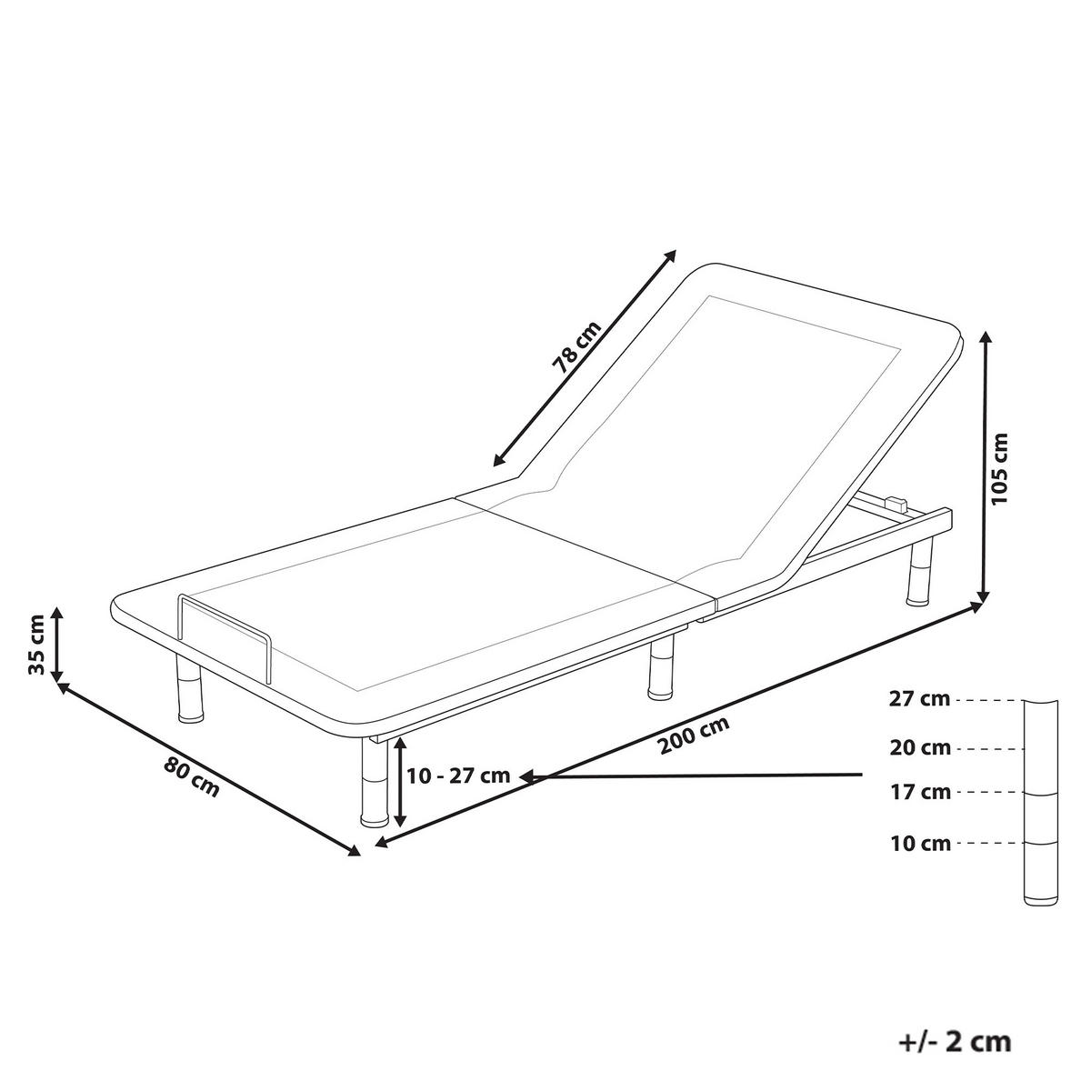 LATTENROST elektrisch verstellbar BRUNOY 80 x 200 cm Grau - Schwarz/Grau, Metall (80/200cm) - Beliani