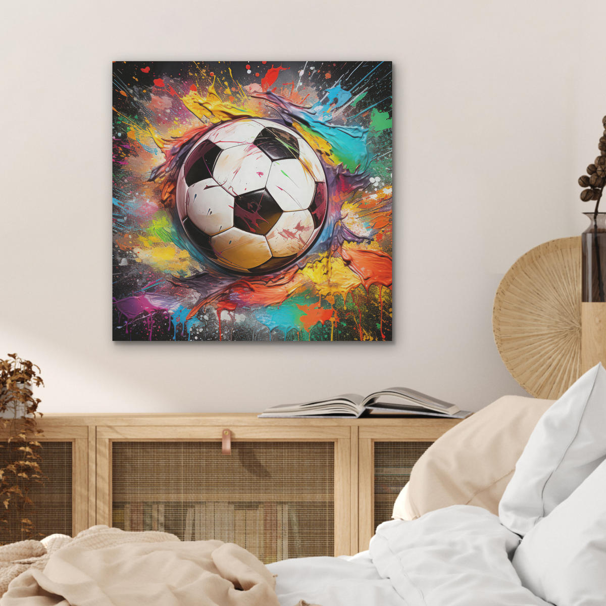 AKUSTIKBILD Fußball - Farbe - Farben - Schwarz - Weiß Wandbilder 60x60 cm - Weiß, Kunststoff (60/60/0.9cm) - MuchoWow