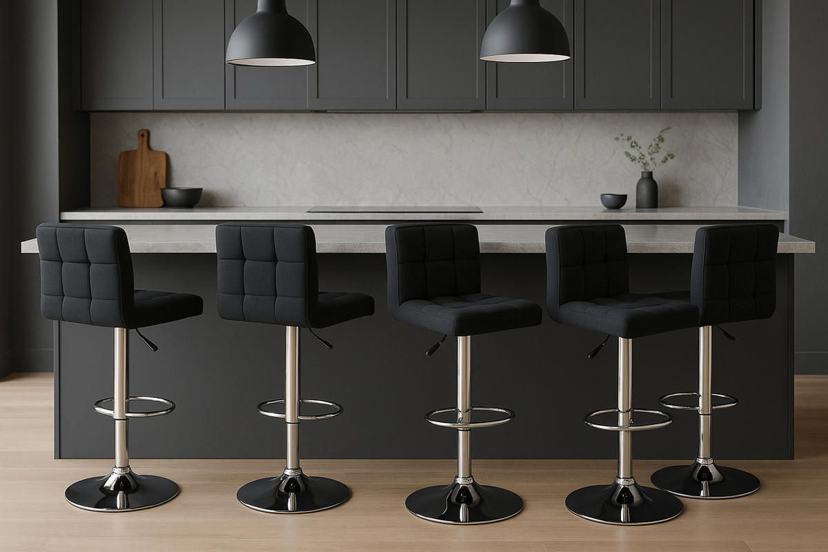 BARHOCKER 2er Set Peran STOFF C schwarz - Chromfarben/Schwarz, Textil/Metall (46/114/47cm) - TPFLiving