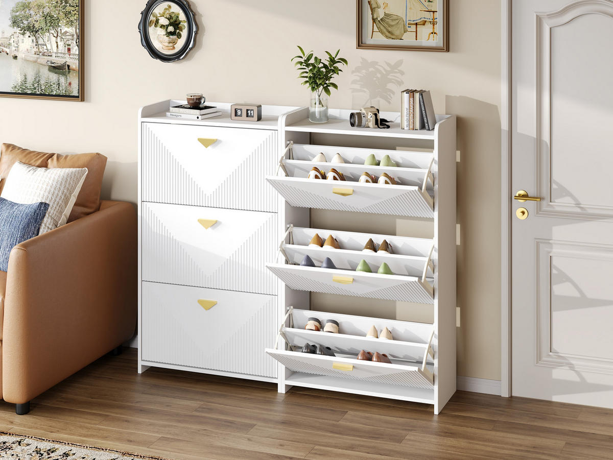 SCHUHSCHRANK Weiß 140/30/120 cm 2er-Set - Weiß, Holzwerkstoff (70/120/30cm) - PANGIVO