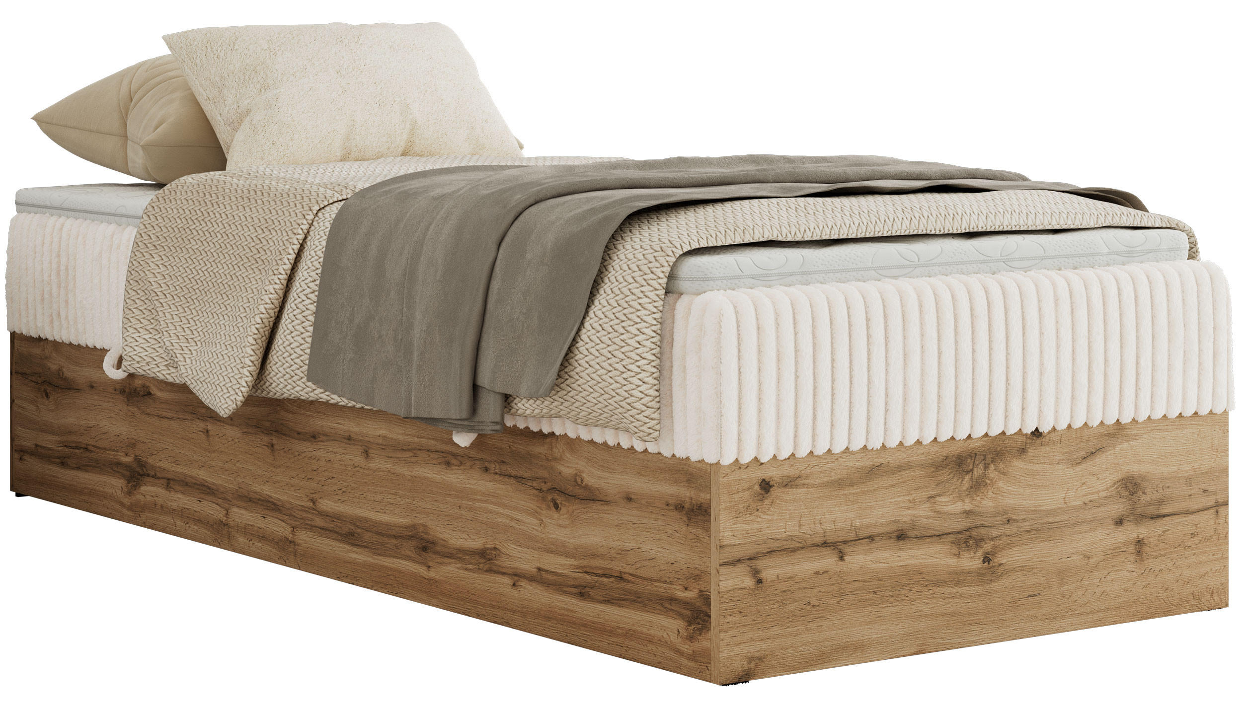 BOXBETT WOOD ZERO 90/200 - Beige Cord - H3 - Topper T25 - Beige, Textil (90/200cm) - MKS
