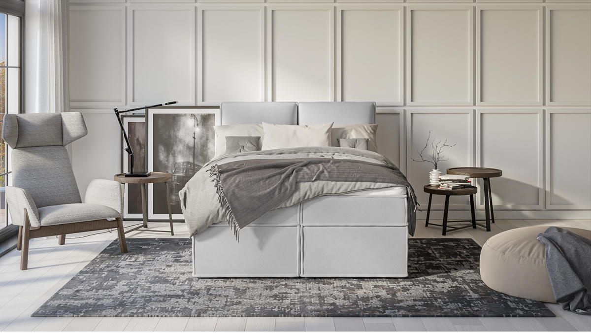 BOXBETT Eclipse 140/200 cm Silber Luxusmicrofaser - Silberfarben/Schwarz, Holz/Kunststoff (140/200cm) - S-Style Möbel