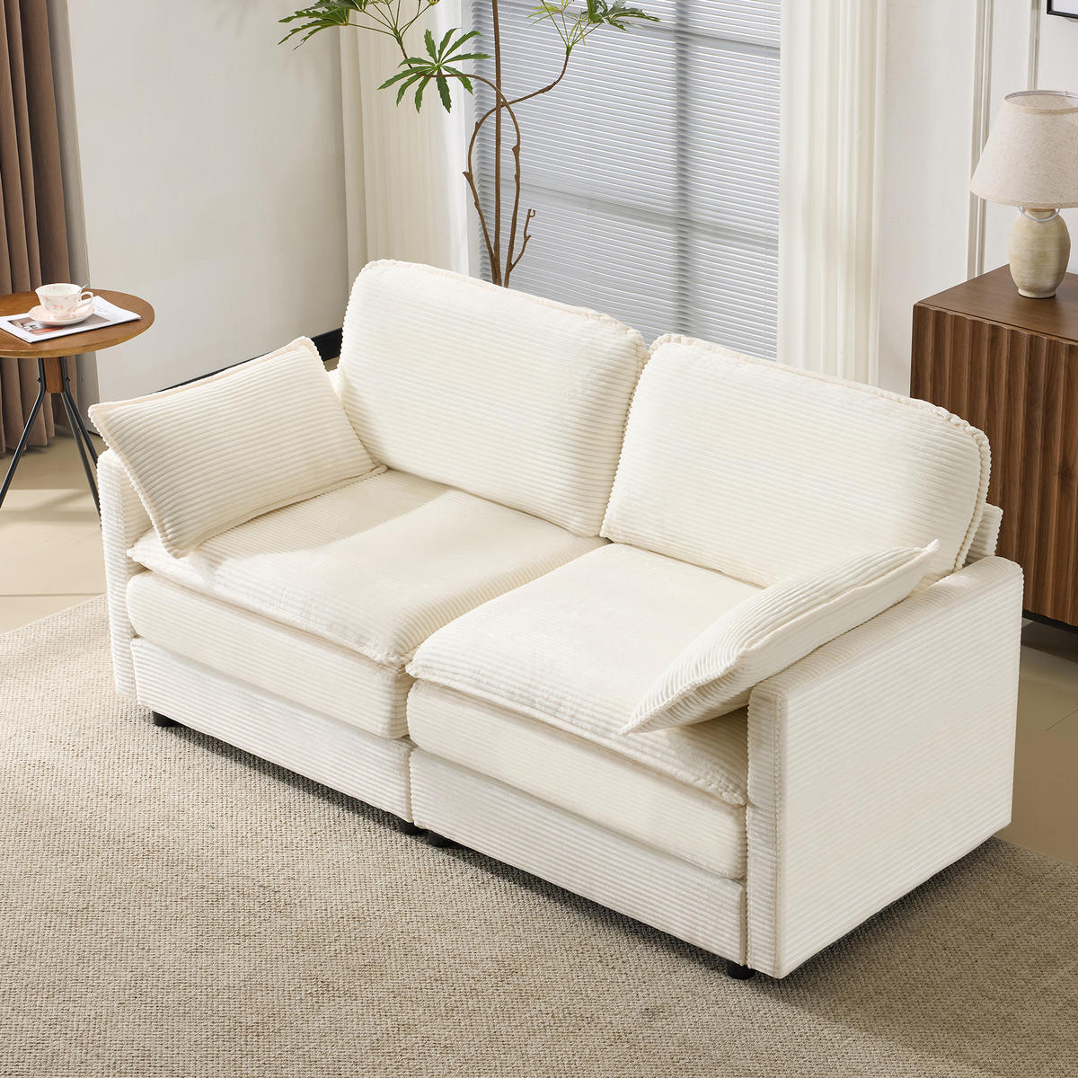 2-SITZER SOFA Cord Weiß - Weiß, Holzwerkstoff/Textil (176/85/75cm) - WISHDOR
