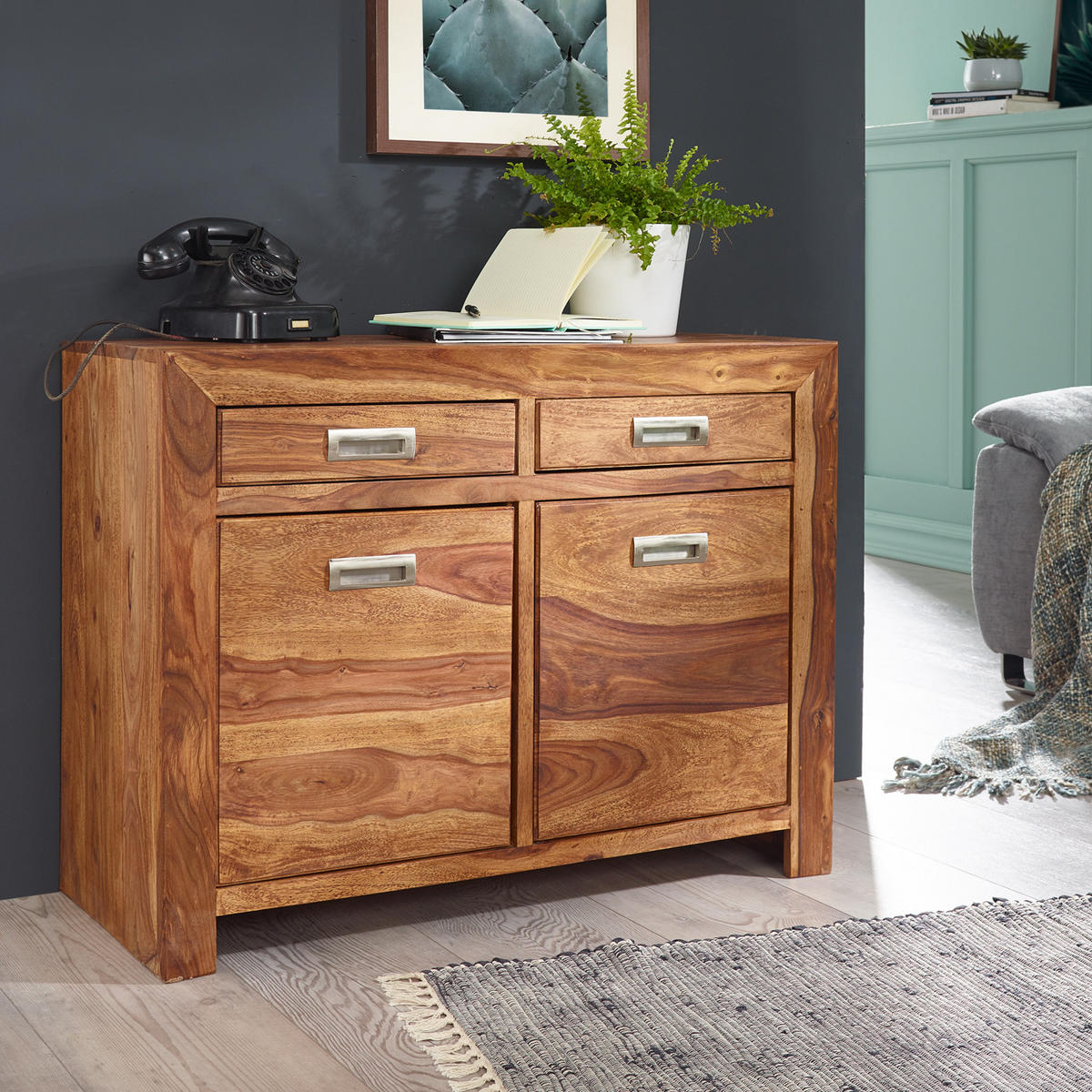 SIDEBOARD – Massivholz, 90 cm, 2 Türen, Schubladen, viel Stauraum - Braun, Holz (90/70/40cm) - KADIMA DESIGN