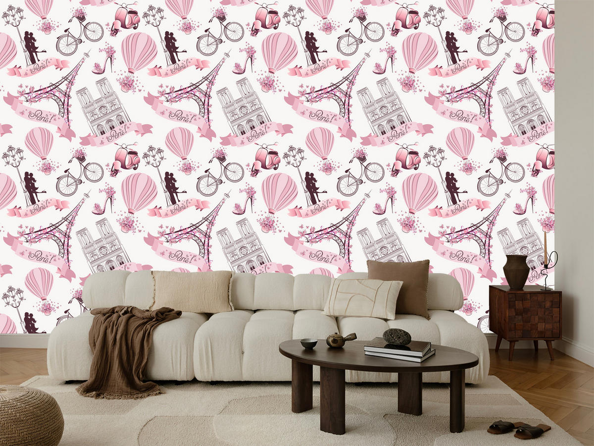 VLIESTAPETE Paris und Eiffelturm – Rosa, Grau, Weiß – 50x1000 cm - Rosa/Weiß, Papier (50/1000cm) - Muralo