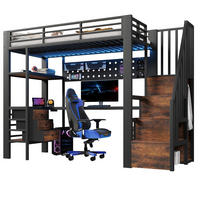 HOCHBETT 90/200 cm aus Metall und MDF mit Schreibtisch, Stauraum, Steckdose und LED-Beleuchtung, Schwarz - Schwarz, Holzwerkstoff (90/200cm) - Redom