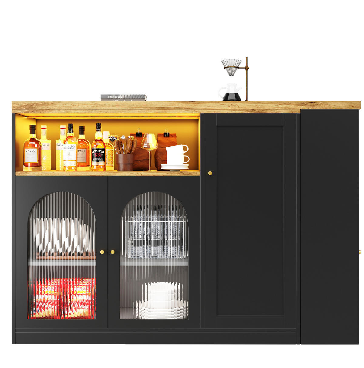 BARTISCH 198/39,6/97 cm schwarz in Holzmaserung mit 360° drehbar und LED-Beleuchtung - Schwarz, Holzwerkstoff (108/39.6/97cm) - OKWISH