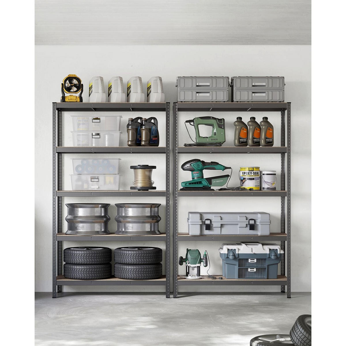 SCHWERLASTREGAL BUENOS AIRES 2ER-SET - Grau, Holzwerkstoff (120/200/60cm) - Hansiro